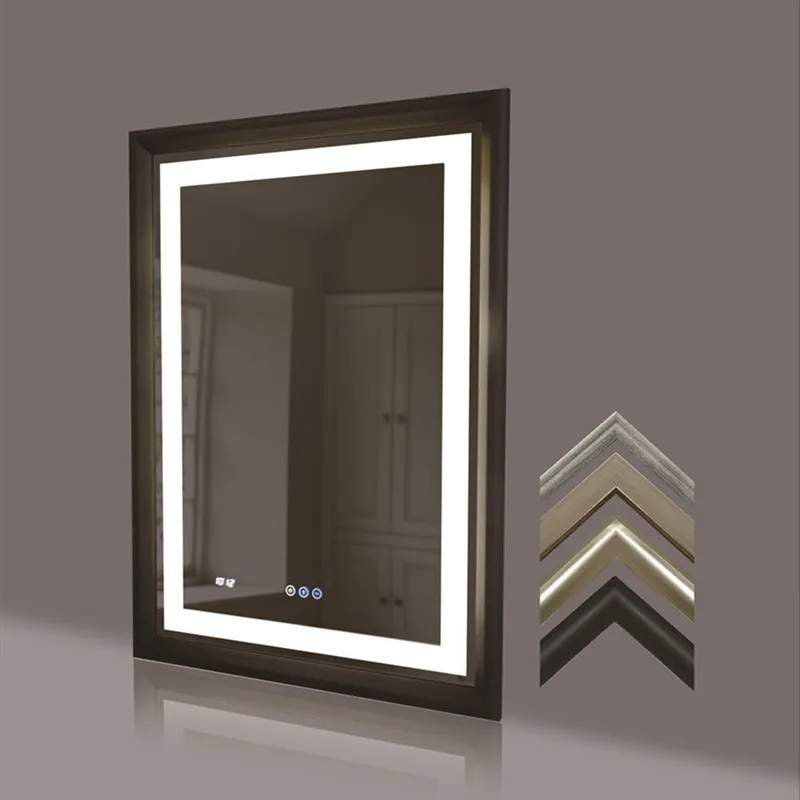 
Bathroom Decoration Wood Framed LED Lighted Mirror with Touch Sensor 