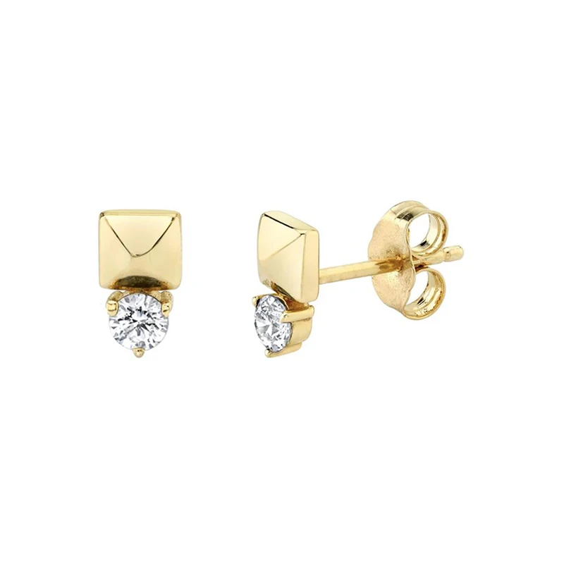

INS multi colors girls jewelry 925 sterling silver 18k gold plated zircon pyramid stud earrings