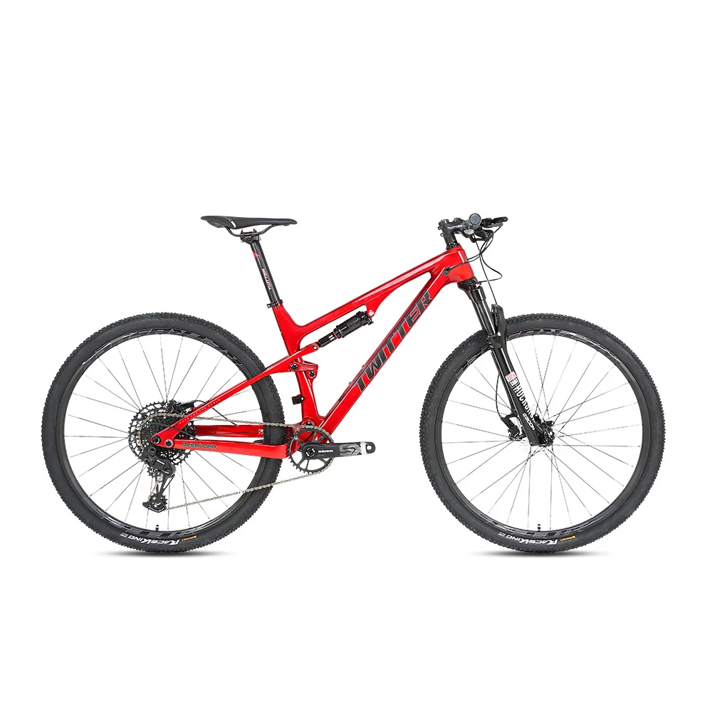 

New Arrival Twitter OVERLORD GX-12S Full Suspension T900 Carbon Fiber Mountain Bike 148*12mm Thru Axle Carbon Fiber MTB Bicycle, Red / ti / gray, holographic color(red / yellow / silver)