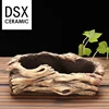 DSX Ceramic Succulent Planter Driftwood Stump Design Concrete Cement Pot
