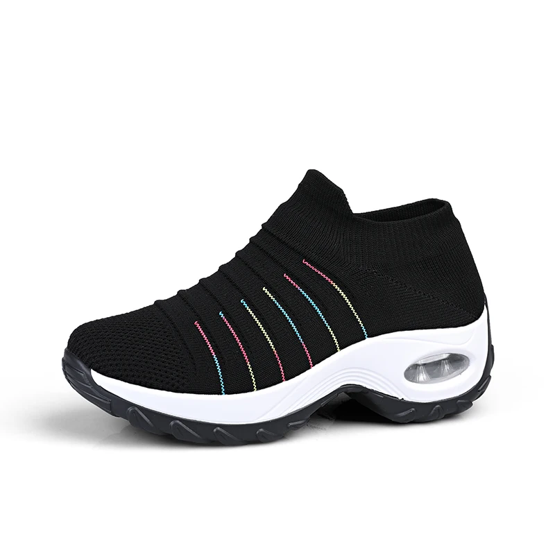

Hot selling fly knitted women air cushion casual sports light running shoes, As photos