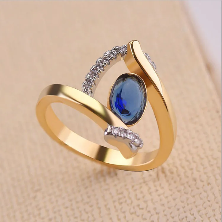 

2021 Factory Direct Hot Sale Women 18K Gold Plated Sapphire Two Colors Engagement Ring
