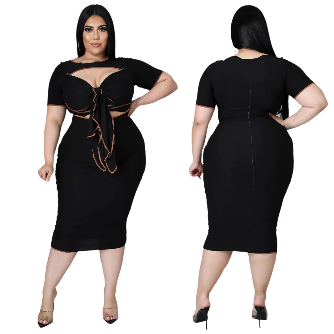 

New product ideas 2021 Summer Plus Size Pure Colour Women Dress Hollow out Casual Dress, Picture shown