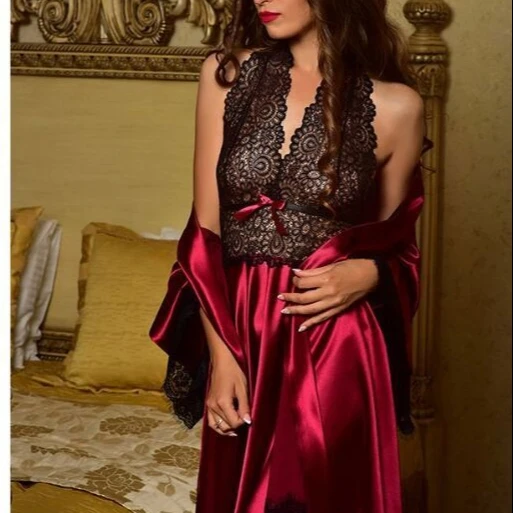 

2021 Luxury valentines day silk japanese designer red robes pyjamas 2 piece sexy robe lace satin women sleepwear pajamas set