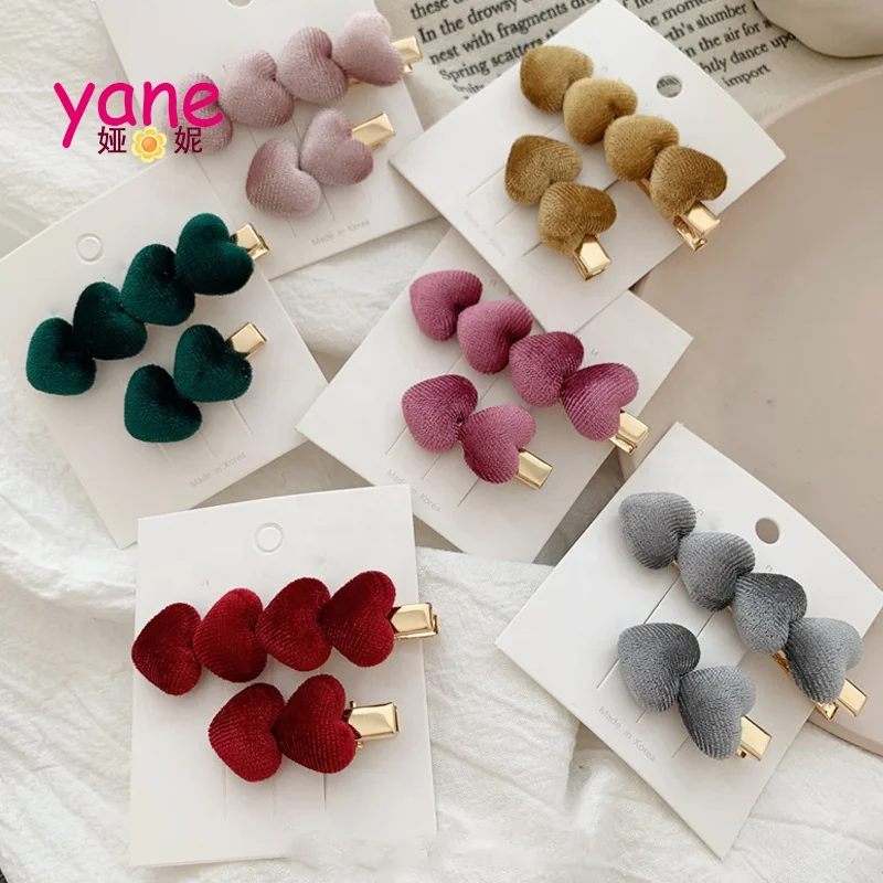 

Fashion hair accessories metal hair clips set with velvet heart decoration for lady