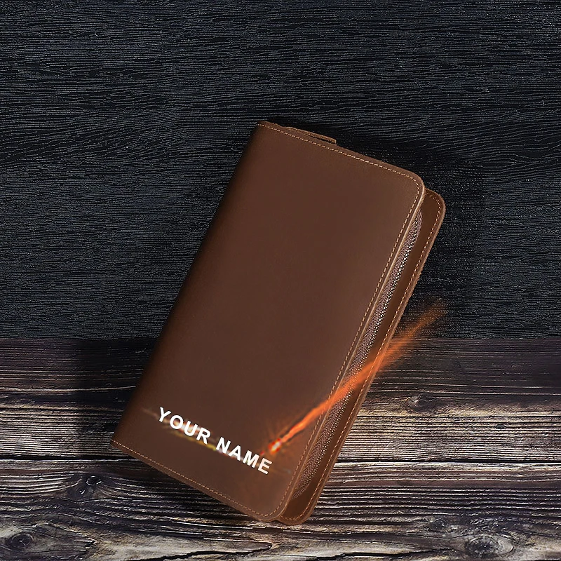 

Free Shipping Business Genuine Leather Luxury Male Clutch Bag Mens Double Zip Around Long Vintage Hand Bag Wallet, Brown,coffee