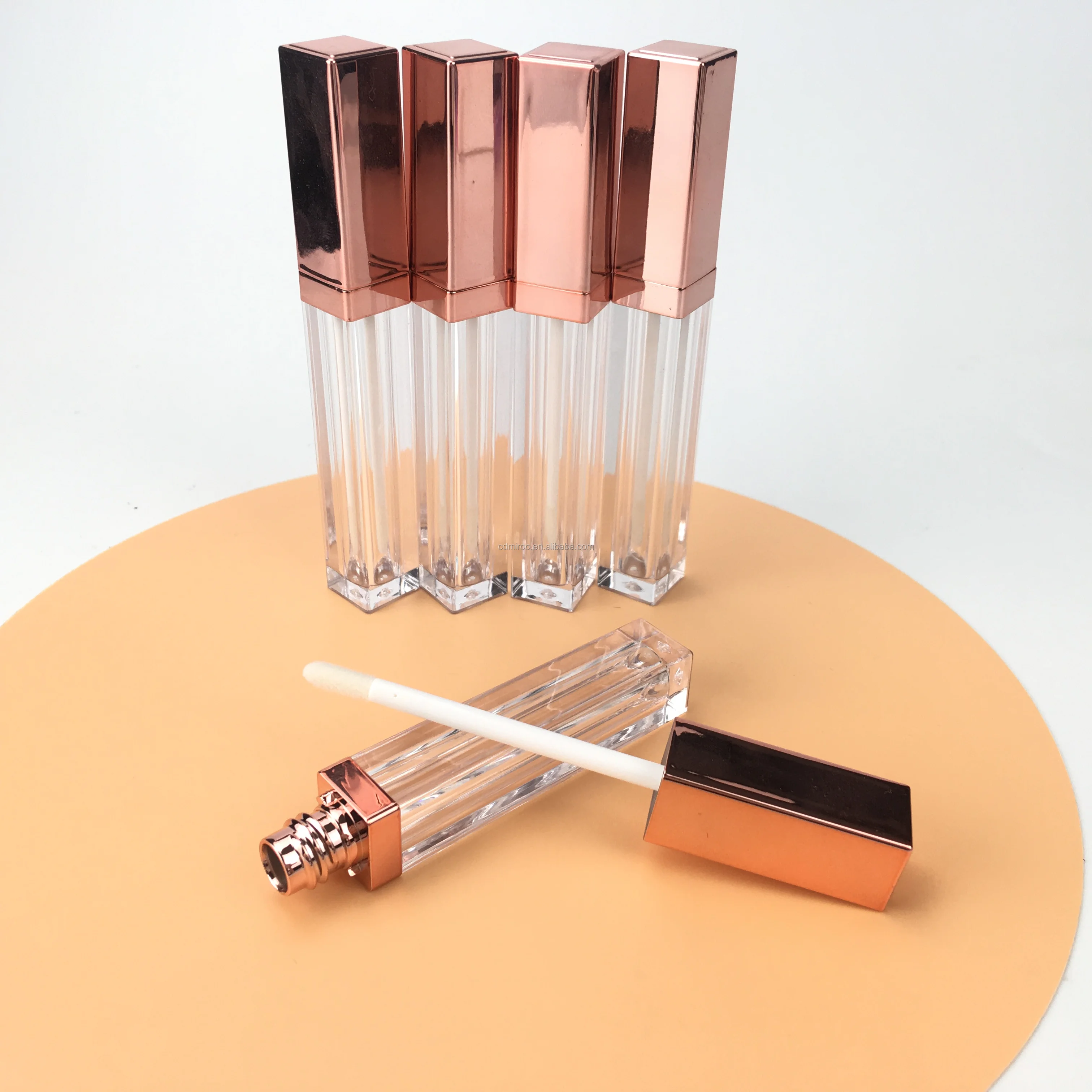 Plastic 5ml Square Empty Lipstick Container Rose Gold Shiny Lipgloss Tube With Wands Custom For