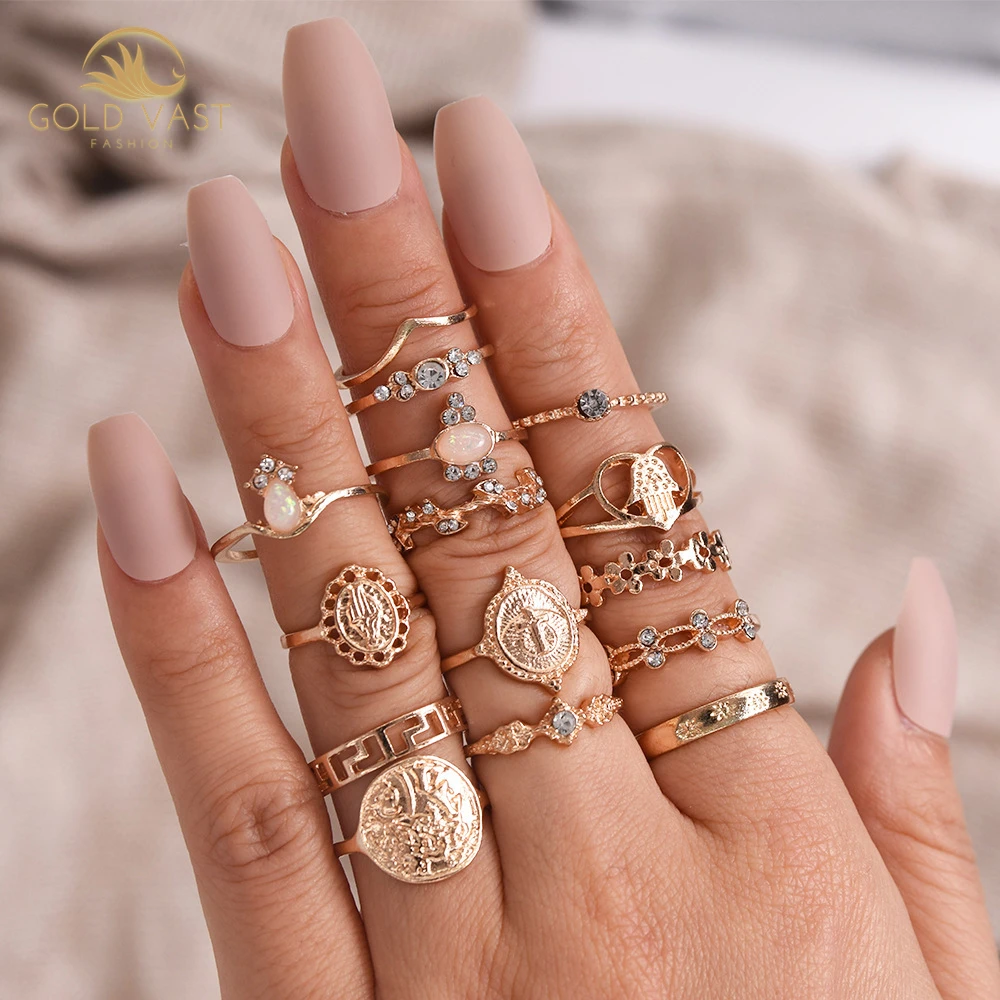

Simple pattern cross love fatima gold coin person Ring set in stainless steel jewelry gold rings anillos anillos de plata cincin, Gold color