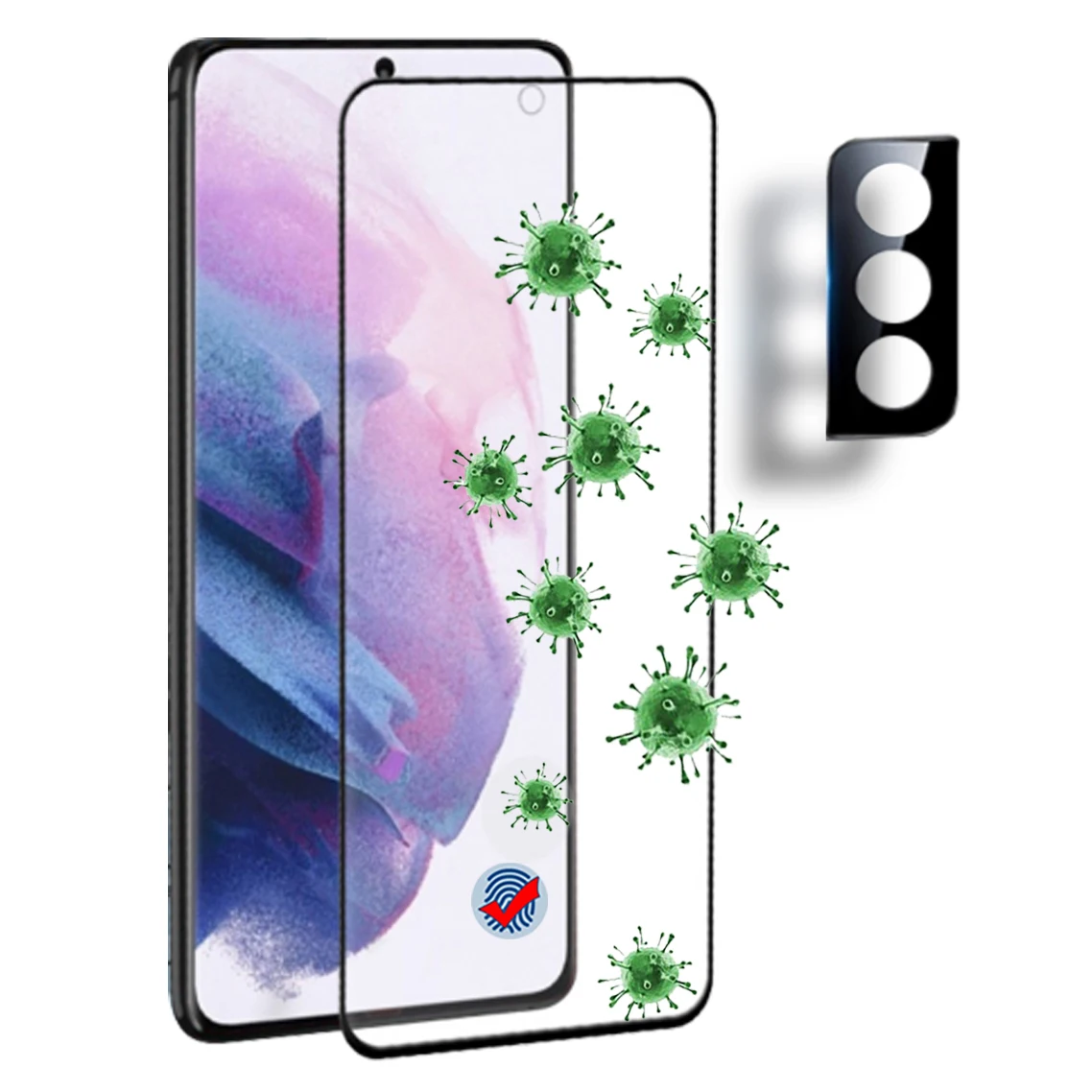 

2021 Mobile Phone Medical-Grade Anti Bacterial Microbial Tempered Glass Screen Protector For Samsung Galaxy S21 PLUS