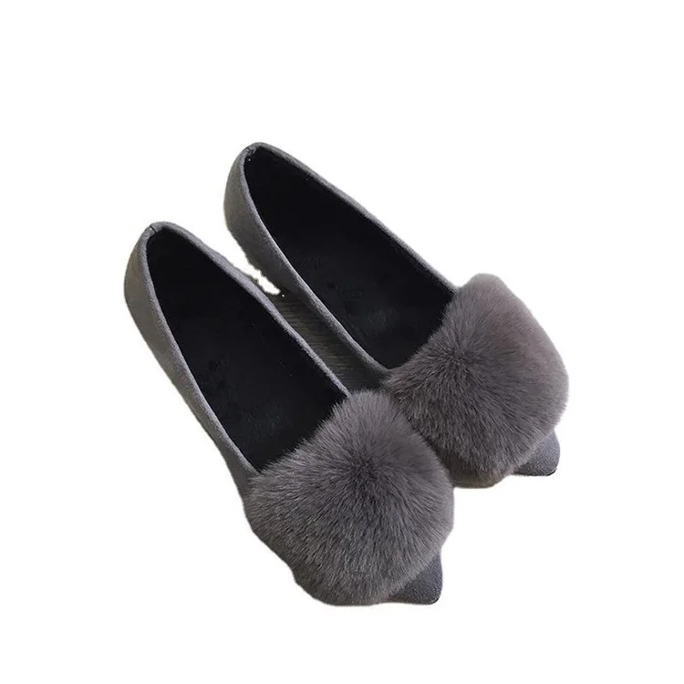 

2021 Fashion Casual Plus Velvet Suede Upper Flat Sole Fur Shoes For Women, Black