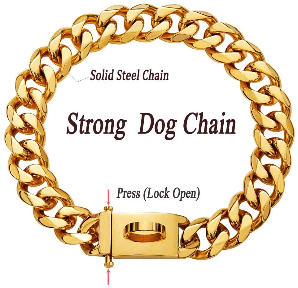 

OEM ODM Strong Gold Plated Stainless Steel Choker Dog Pet Chain Collars Necklace