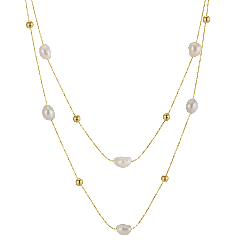 GPN50 RINNTIN Custom  Dainty Cultured Freshwater Pearl Necklace Supplier 925 Sterling Silver Chains Layered Pearl Necklace