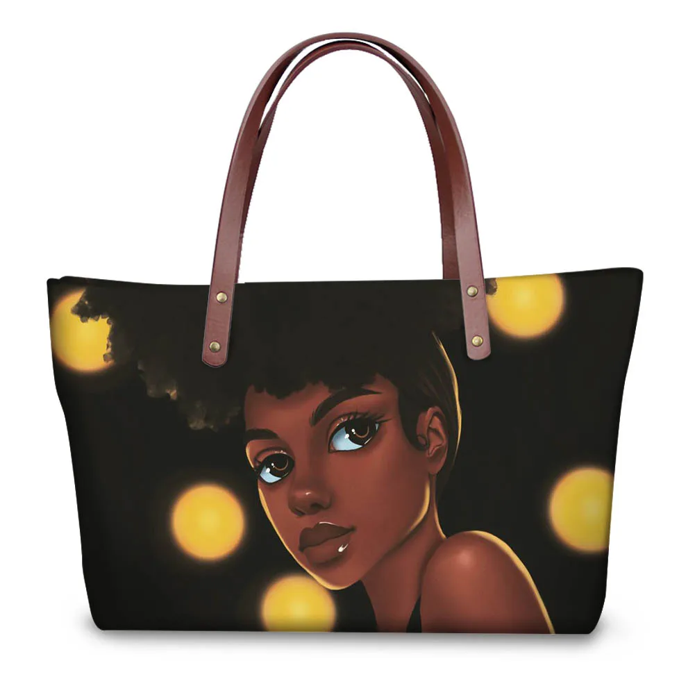 

Lady Fashion Designers Handbags Popular Bags For Women Handbags Art Black American African Girls Printed High Quality Tote Bags, Customizable