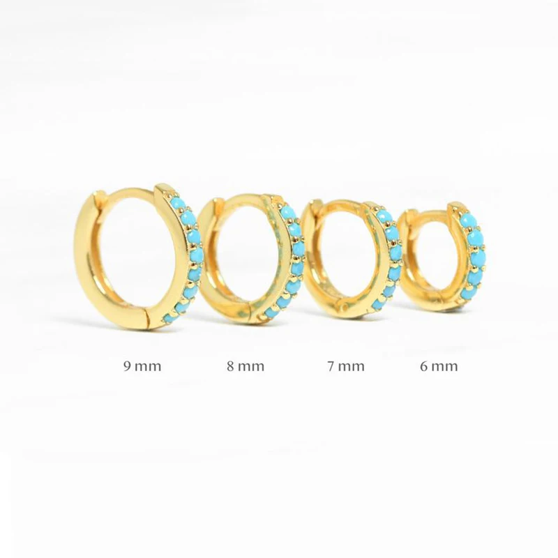 

ROXI 6mm hot-selling S925 sterling silver round micro inlaid turquoise trend Turkish jewelry hoop earrings