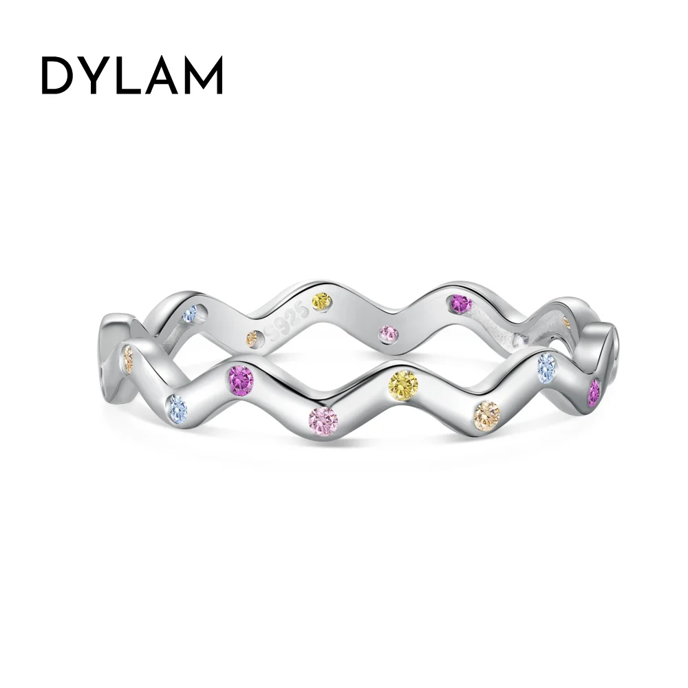

Dylam Tiny Fine Jewelry Women Solid Sterling Silver Rhodium Plated Non Tarnish Daily 5A Cubic Zirconia Wave Shape Women Rings