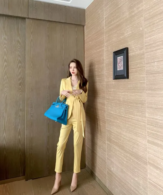 

2021 Autumn Women's Elegant Satin Long Sleeve Suit Two Piece Suit