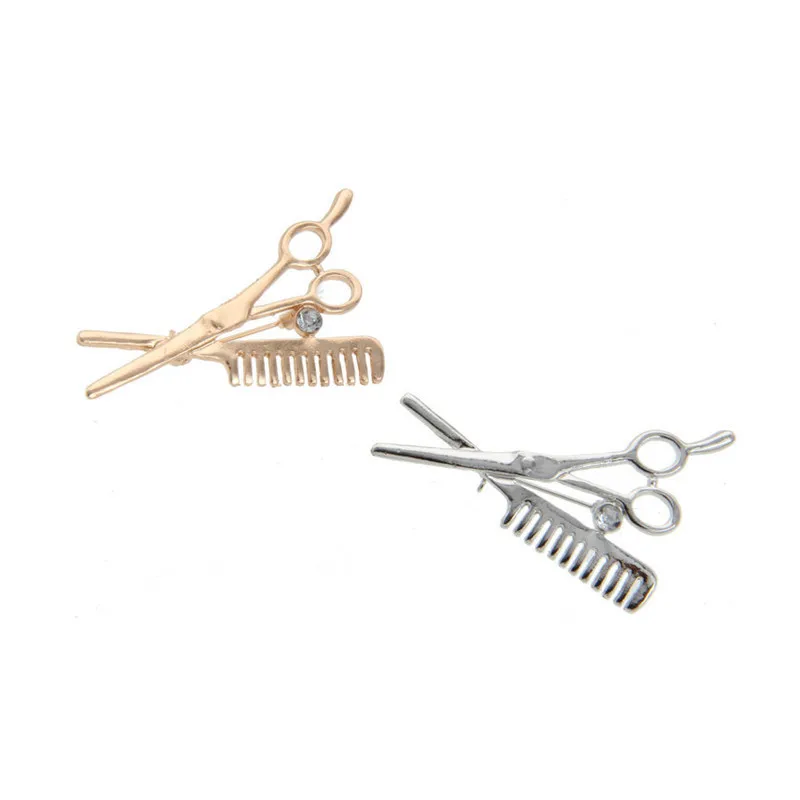 

Scissors Comb Brooch Men's Suit Brooch Silk Towel Female Hair Stylist Alloy Scissors Pin Crystal Comb Brooch, Picture shows