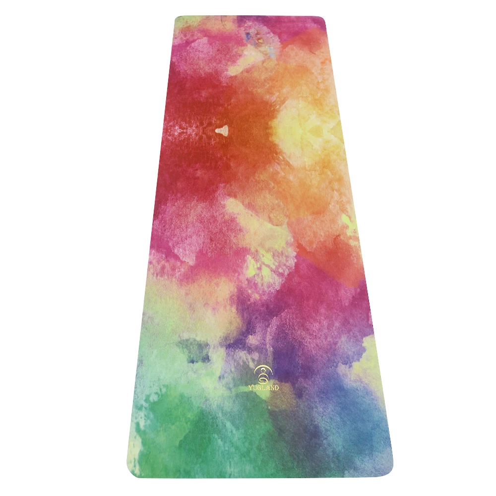 

Yugland 1.5mm cheap free sample Print Microfiber Surface Rubber Ultra Absorbent yoga towel suede travel foldable yoga mat, Color printing