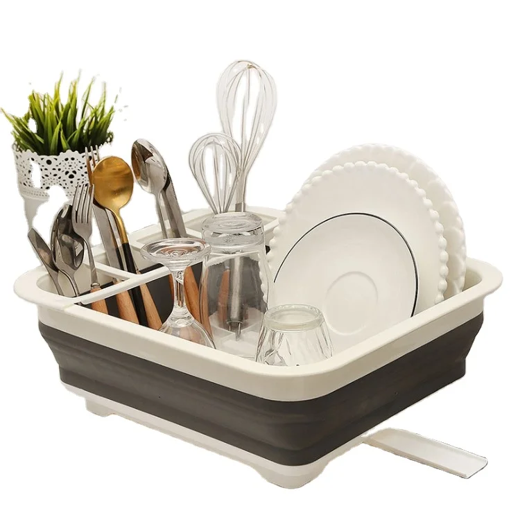 

Multifunctional Foldable Dish Drain Rack Household Tableware Washing Storage Sink Rack, Grey