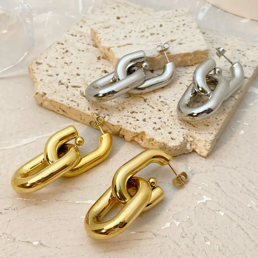 Fashionable titanium steel chain buckle Earring jewelry Irregular stainless steel gold-plated earrings  for Daily Wear