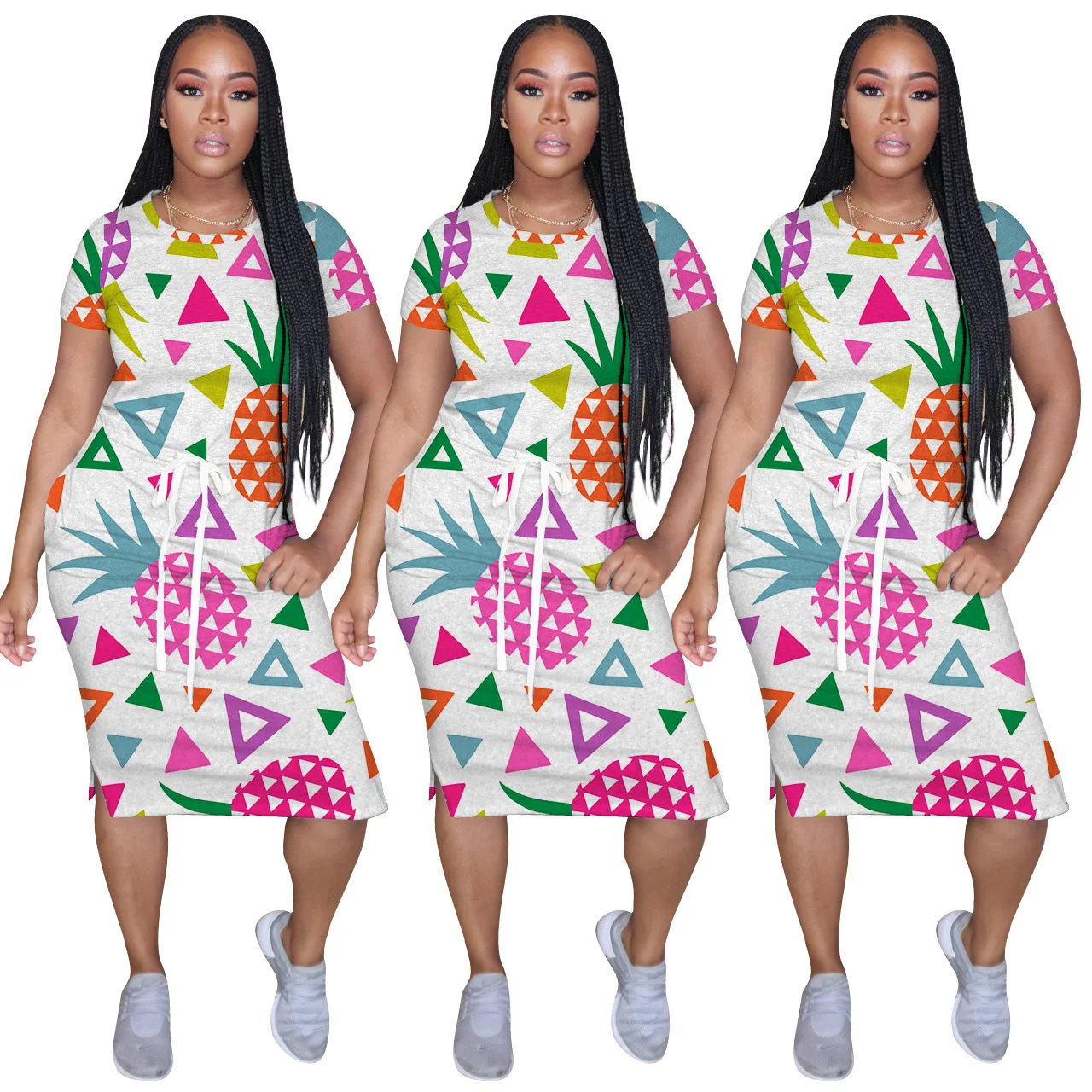 

2020 ELVA Women's Cartoon printed short sleeve shorts fashion casual women 2 piece set women summer, As picture shows