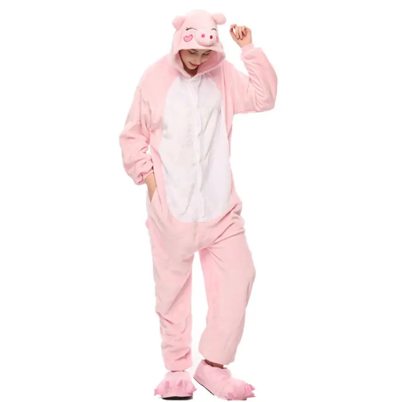 

NEW arrival Pink Pig Sleepwear Flannel Loose Winter For Women Children animal Pyjama Plus Size Family