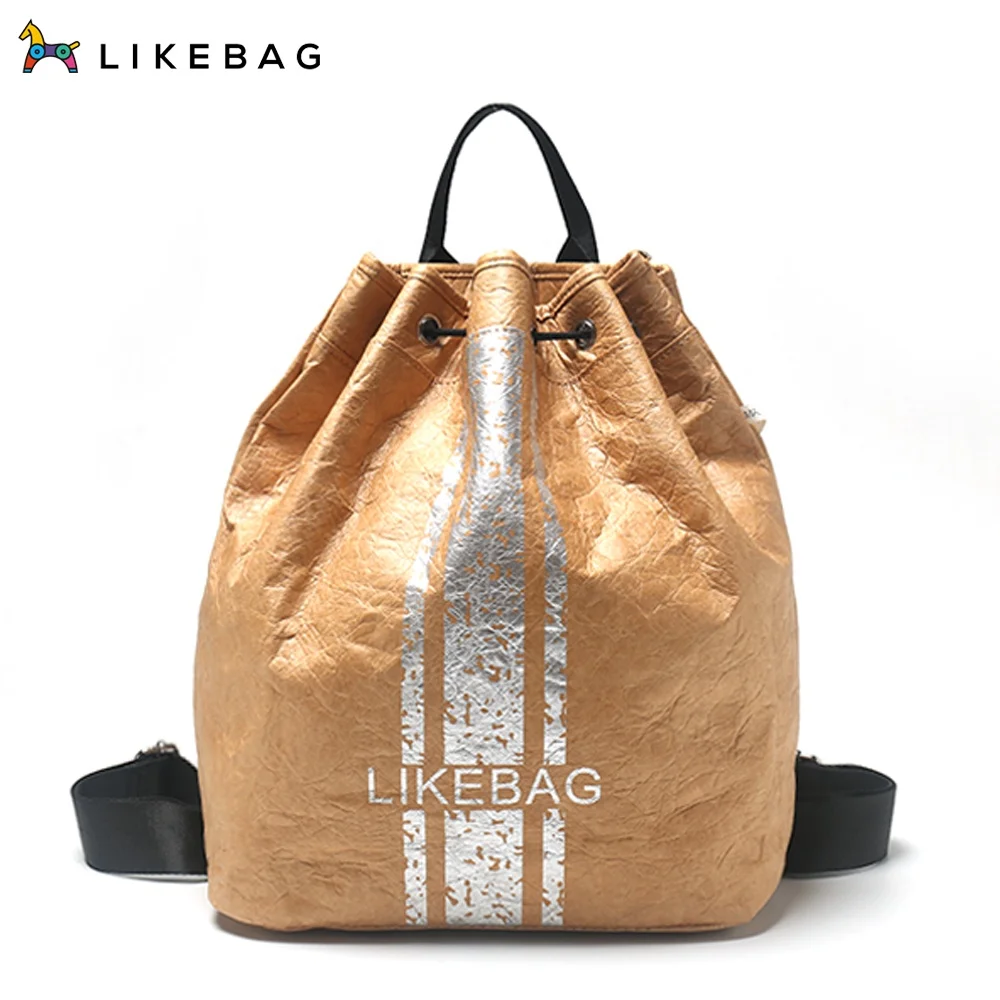 

LIKEBAG original fashion large-capacity lightweight washable kraft paper environmental protection double-sided backpack