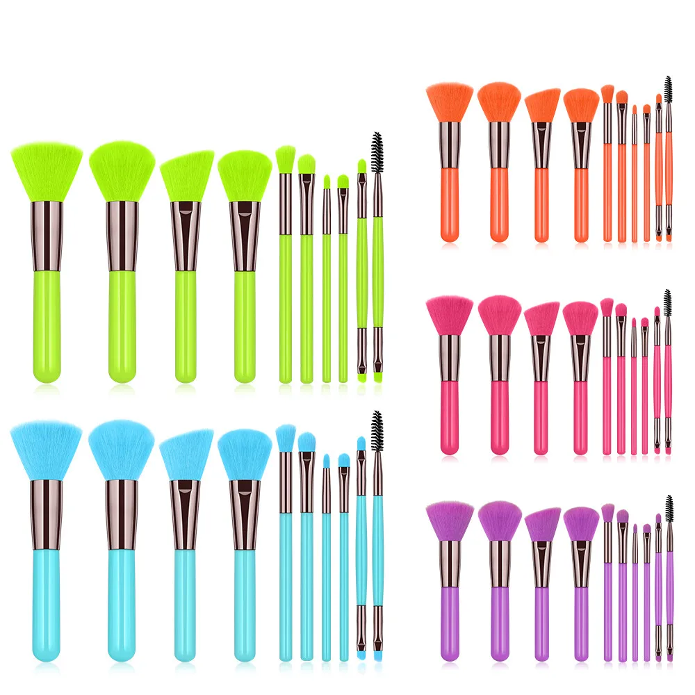 

cosmeticosaccesori de maquillaj pink green Candy 10 piece orange blue purple custom logo neon docolor color makeup brush sets