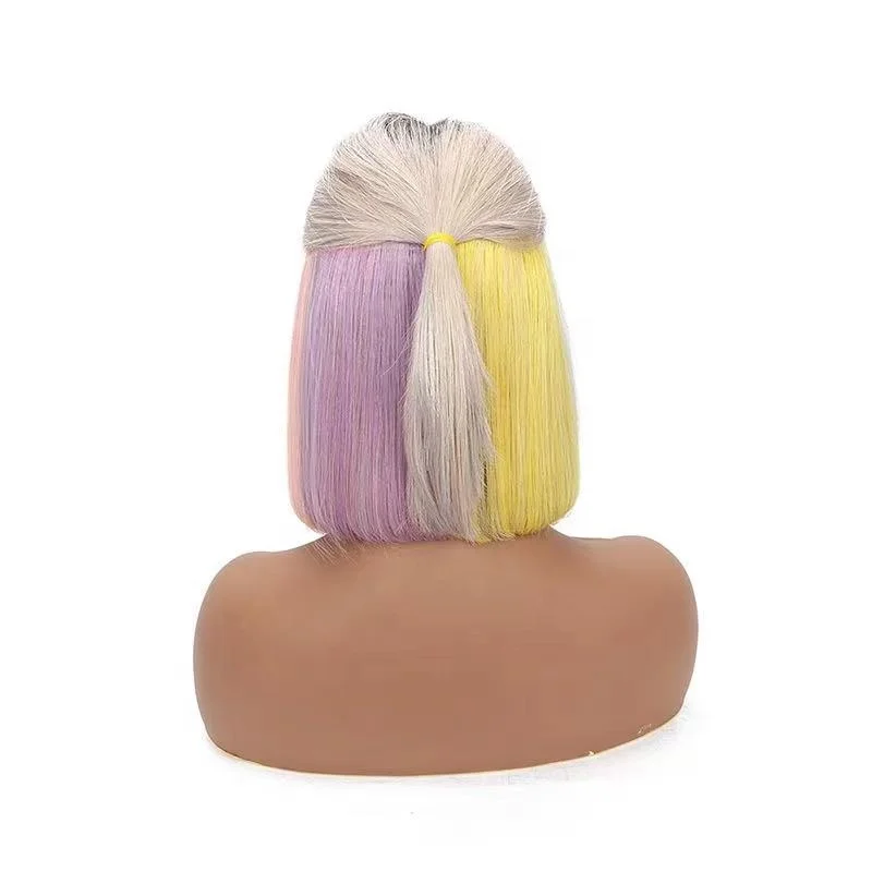 

LK Bizarre Luxury Golden Human Hair Wig Rainbow Mixed Color Bobo Lace Front Wig Ombre100% Virgin Hair 613 Short Hair