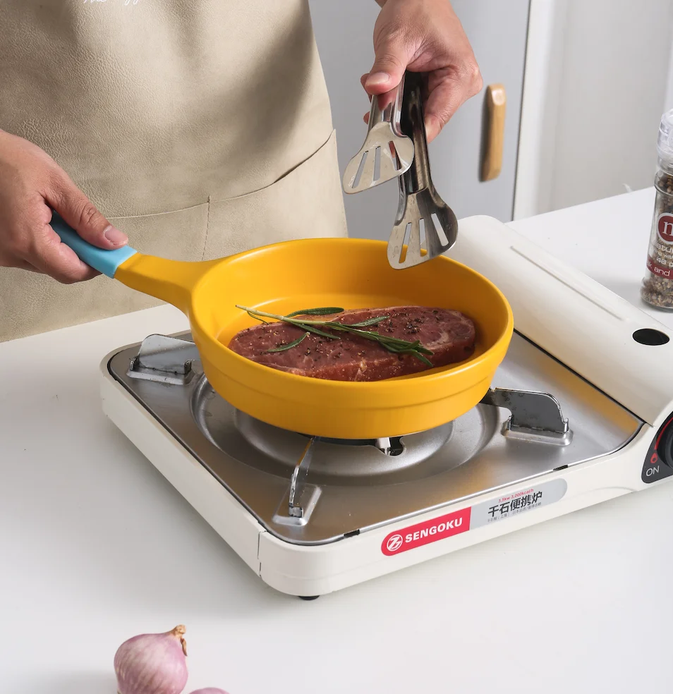 

Hot sale frying pan household round ceramic tableware with handle, Customized color