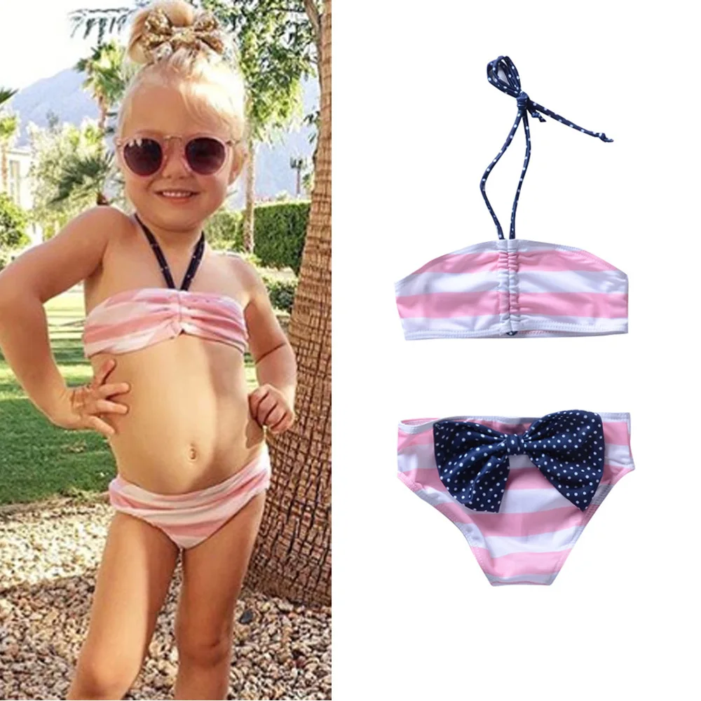 

Baby Popular Hot Sales Girls Striped Swimsuit SZZT-t097 Kids Summer Bikini Girls' Cute Swimwear & Beachwear, Shown