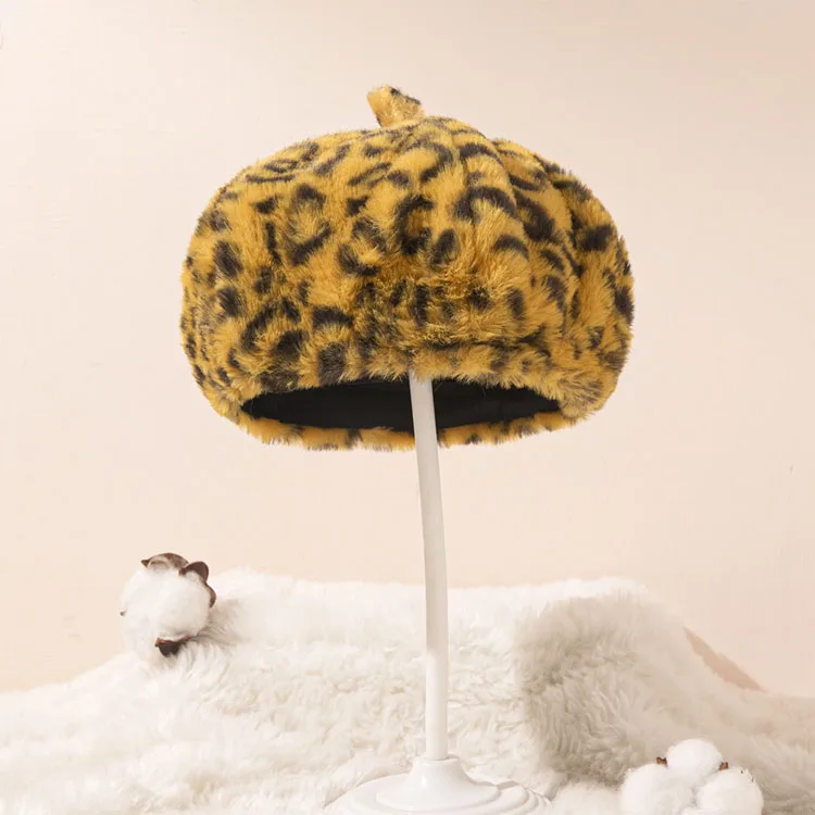 

Soft Winter Warm Beret French Style Wool Leopard Beret Baby Girls Leopard Plush Beret Hat, Shown