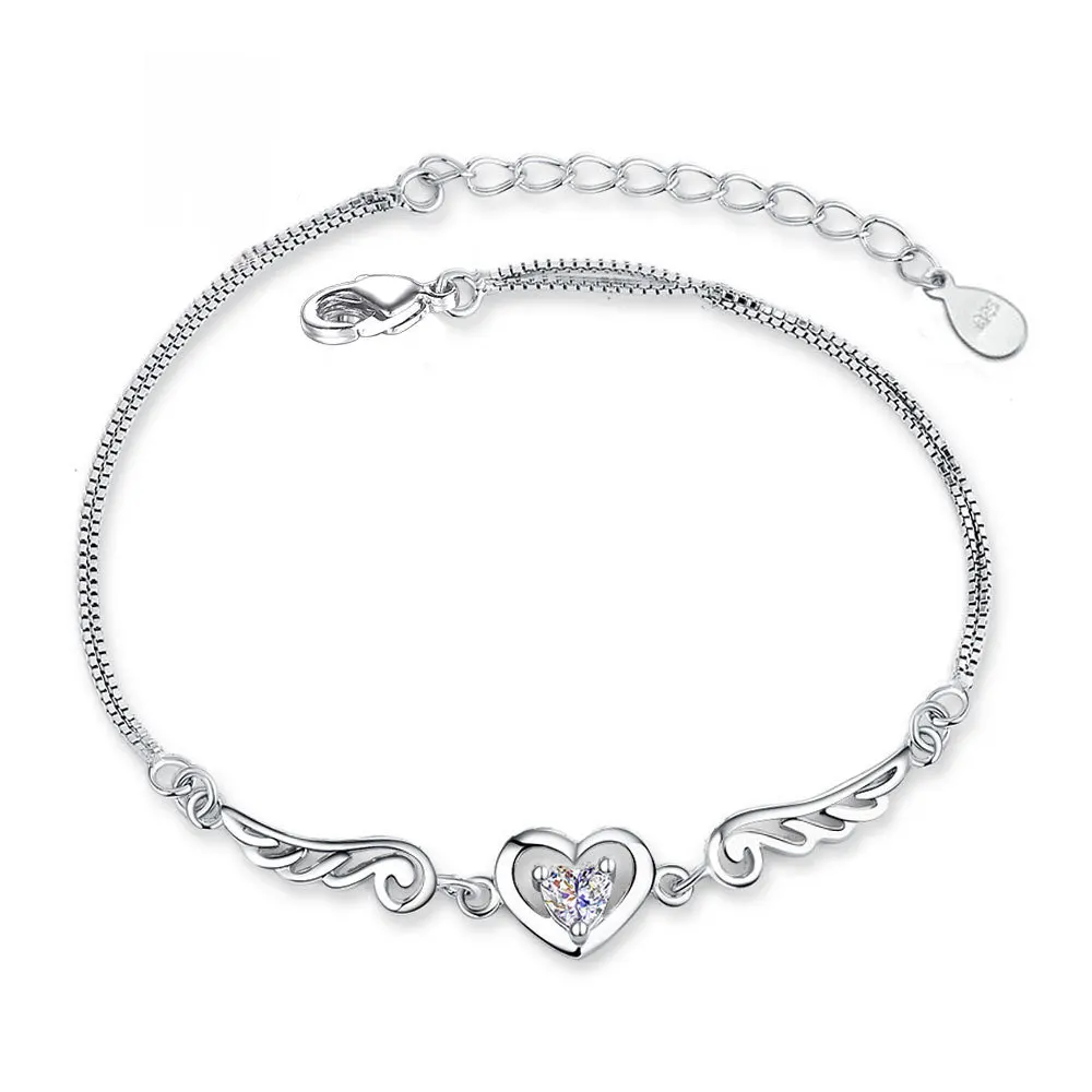 

Simple Fashion Adjustable Angel Wings Bracelets Bangles Zircon Heart Bracelet for Girls Women Free Shipping Bulk Item