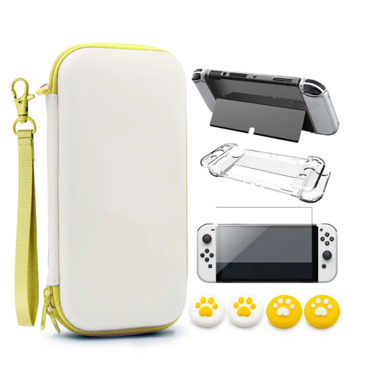 

Storage Carry Bag Kit PC Clear Cover Case Screen Protector With Analog Grips for Nintendo Switch OLED Accessories, Picture