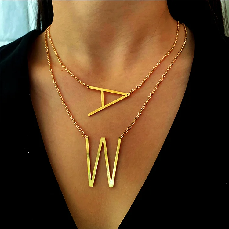 

Stainless steel gold big initial letter pendant Monogram necklace jewelry women, Picture