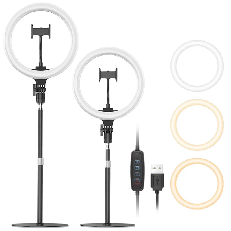 

Best Seller 10" LED Desktop Selfie Ring Light Stand USB LED Desk Camera Ring Light with Phone Holder Led Ring Light with Stand