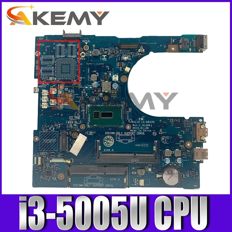 

Original Laptop motherboard For DELL 5458 5558 5758 Core I3-5005U Mainboard AAL10 LA-B843P CN-09WGNT 09WGNT SR244