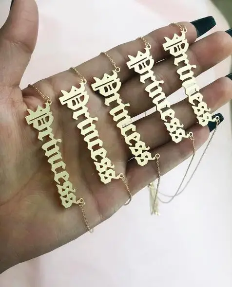 Inspire stainless steel jewelry 24K Gold Plated Stainless Steel Personalized Custom Made Nameplate princess necklace