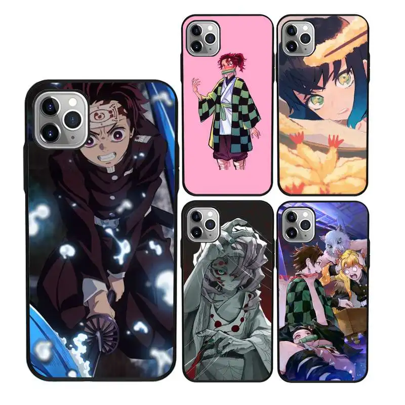 

Anime Demon Slayer Kimetsu tpu phone case for iPhone 12 11Pro Max 11 X XS XR XS MAX 8plus 8 7plus 7 6plus 6 5 5E case, Black