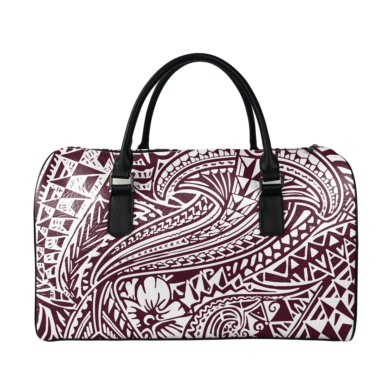 

New Stylish Ladies Tote Bag Large Polynesian Tribal Floral Print on Demand Customized PU Leather Handbags Women Luggage Bags