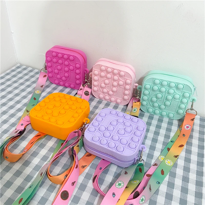 

Hot Sale Popular Waterproof Fashion Cute Rainbow Bag Jelly Silicone Bubble Women Ladies Crossbody Phone Bag, As picture