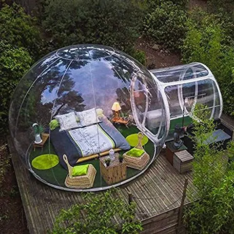 

bubble tent, outdoor inflatable family camping tent with single tunnel, backyard transparent tent, Transparent and as customized