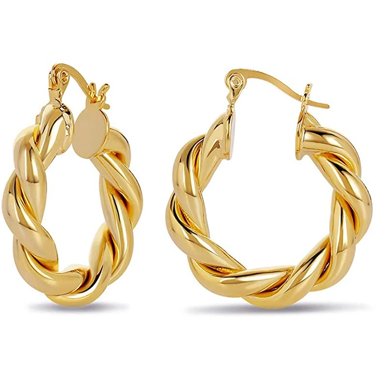 

Fashion Dainty Lightweight Hypoallergenic Cute Chunky Earrings for Women Gold Earrings Open Twist Hoop Earrings, Picture shows