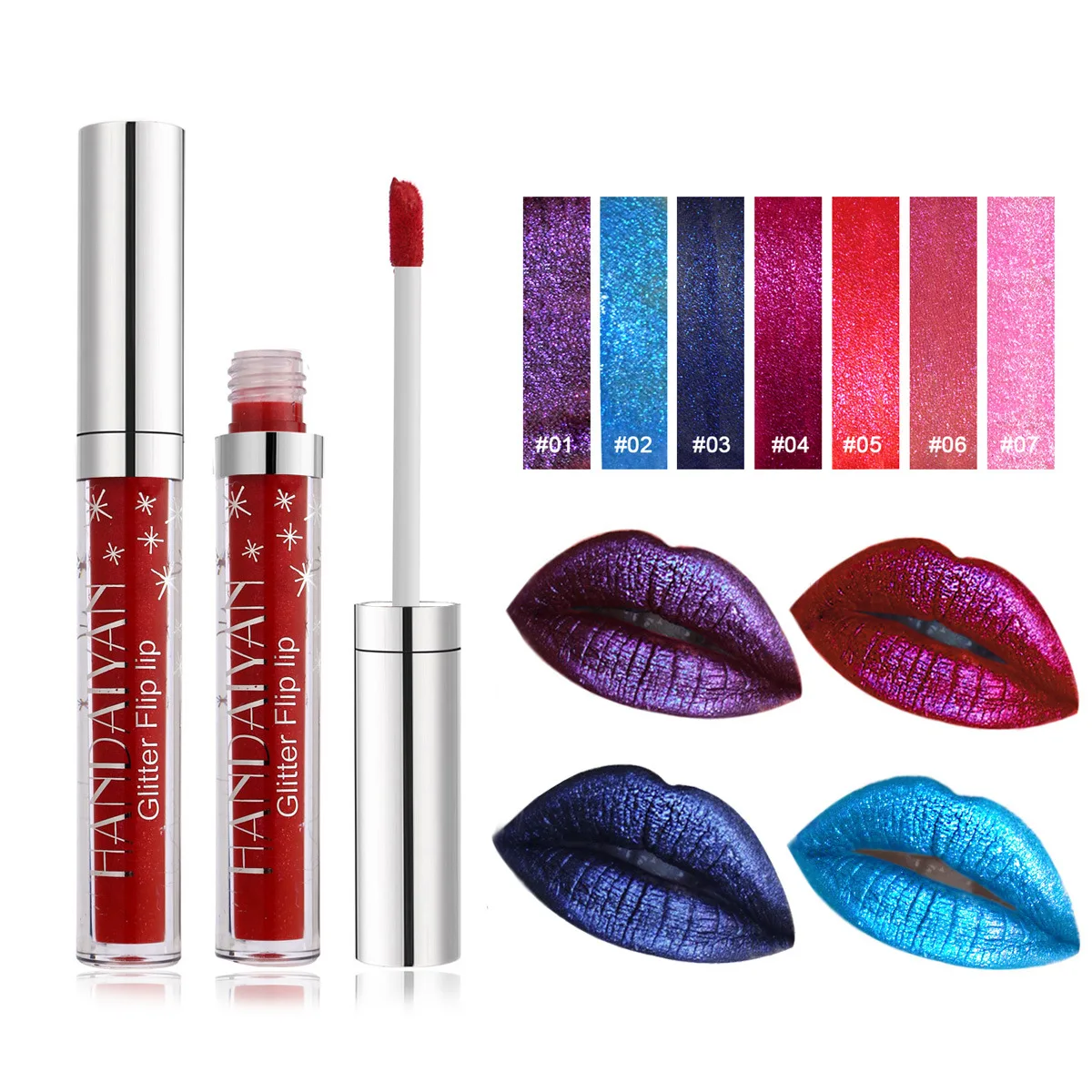 

Non-stick Cup Glitter Lipstick Sip Glitter Flip Matte Pearlescent LipGloss Long Lasting Makeup Diamond Lip Gloss, Multi-colors