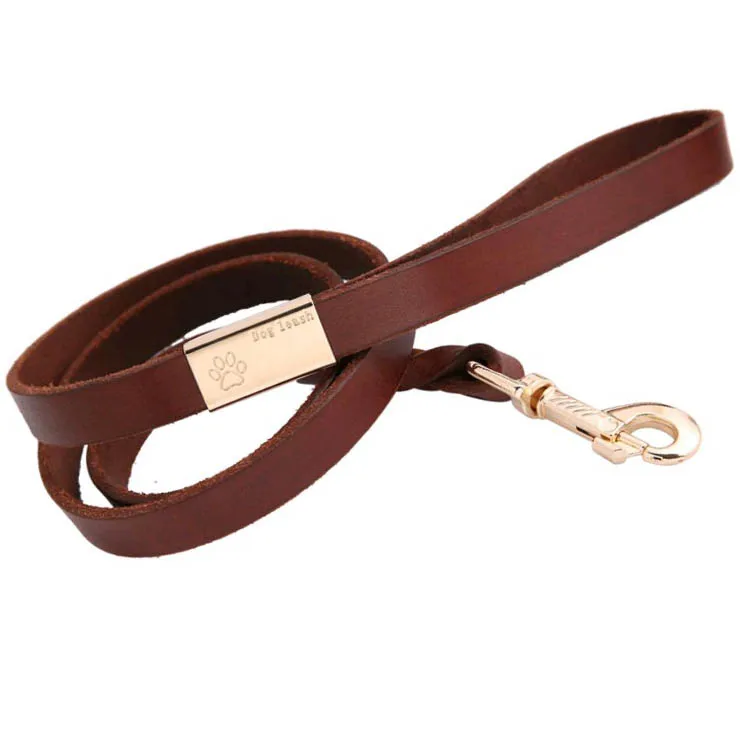 

Wholesale adjustable pet real leather genuine leash de perro de cuero leather dog leash and collar, Customized color