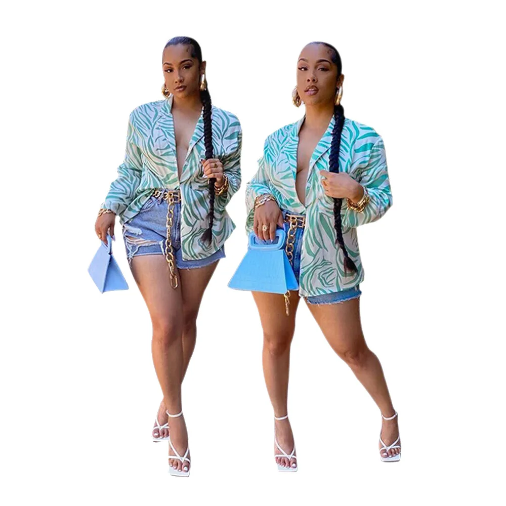 

2020 hot selling Europea and American printing ladies casual party shirt jacket