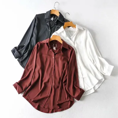 

B20919A 2020 Autumn Korean fashion loose design Long-sleeved V-neck white shirt