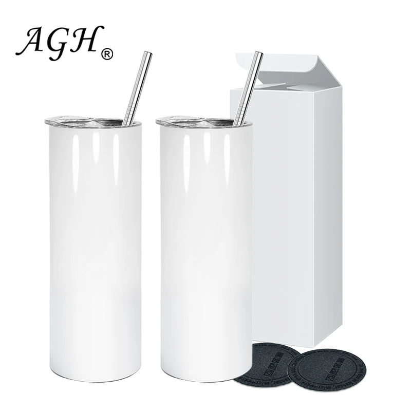 

USA warehouse stainless steel straight skinny 20oz blanks tumbler sublimation with metal straw and rubber bottom