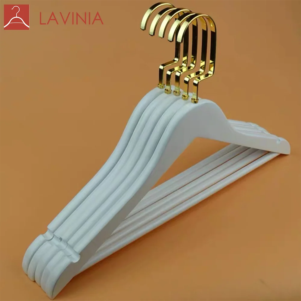 

Factory sale White Wood Hanger Clothes Percha Cabide hanger with Flat Silver Gold Hook wooden hangers