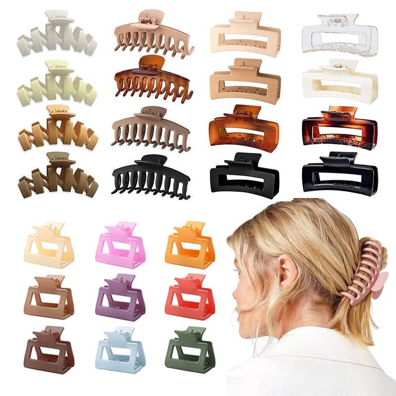 

Wholesale Convenience Women Various Colors Acrylic Large Rectangle Matte Hair Non-slip Clip Claw Set for Thick Hair Make Up Bath